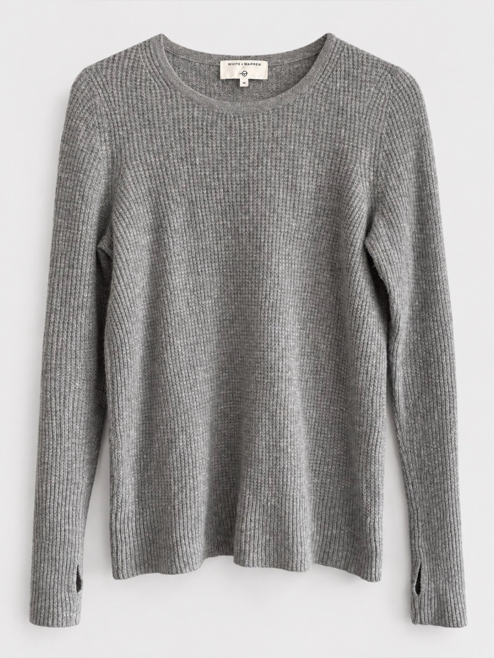 White + Warren 100% Cashmere Gray Waffle Knit Sweater Medium